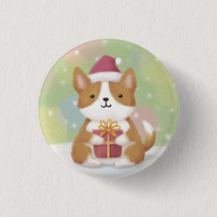 Chapa Redonda De 2,5 Cm Feliz Navidad: Arte de Ilustracion Corgi