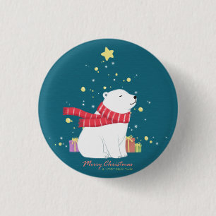 Chapa Redonda De 2,5 Cm Feliz Navidad: Arte de Ilustracion de oso polar