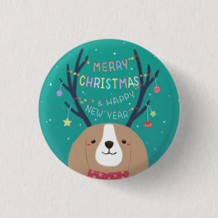 Chapa Redonda De 2,5 Cm Feliz Navidad: Beagle Ilustracion Art