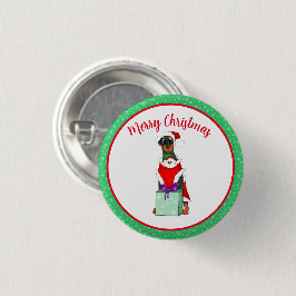 Chapa Redonda De 2,5 Cm Feliz Navidad Doberman Adorable con Ropa de Santa