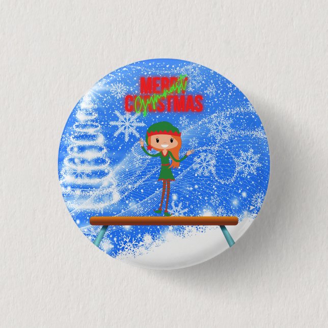 Chapa Redonda De 2,5 Cm Feliz Navidad Gymnast Elf (Anverso)