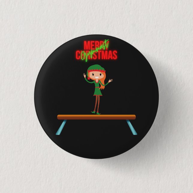 Chapa Redonda De 2,5 Cm Feliz Navidad Gymnast Elf (Anverso)