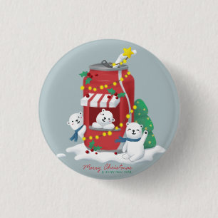 Chapa Redonda De 2,5 Cm Feliz Navidad: Oso Polar y lata de soda
