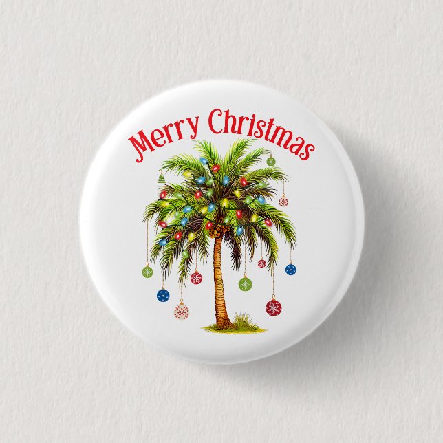 Chapa Redonda De 2,5 Cm Feliz Navidad Palm Tree Light Tropical Hawaiano (Anverso)