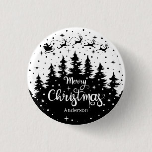 Chapa Redonda De 2,5 Cm Feliz Navidad Pine Santa Claus Reindeer Sleigh
