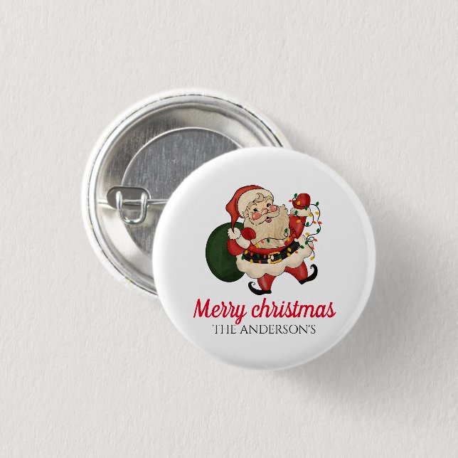 Chapa Redonda De 2,5 Cm Feliz navidad santa (Anverso y reverso)