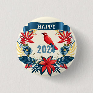 Chapa Redonda De 2,5 Cm ¡Feliz Navidad y Feliz Año Nuevo! 2027 Pájaro Rojo