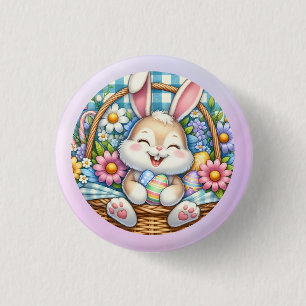 Chapa Redonda De 2,5 Cm Feliz Pascua con conejo lindo, huevos y floral