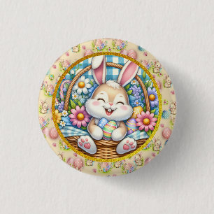 Chapa Redonda De 2,5 Cm Feliz Pascua con conejo lindo, huevos y floral