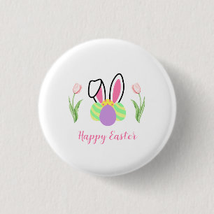 Chapa Redonda De 2,5 Cm Feliz Pascua con las flores de tulipán con orejas