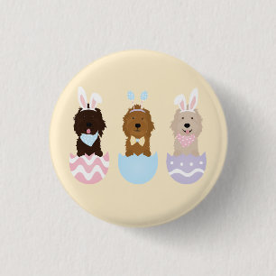 Chapa Redonda De 2,5 Cm Feliz Pascua Goldendoodle Dogs