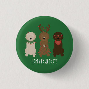 Chapa Redonda De 2,5 Cm Feliz Pawlidays Luces de Navidad Goldendoodle
