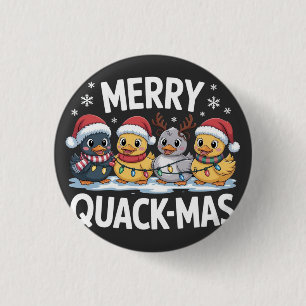 Chapa Redonda De 2,5 Cm Feliz Quackmas Patos Kawaii Navideños Celebración