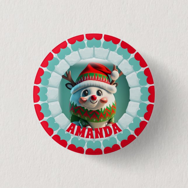 Chapa Redonda De 2,5 Cm Festividad de nombre personalizado de Navidades de (Anverso)
