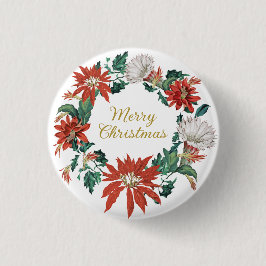 Chapa Redonda De 2,5 Cm Festividad Feliz Navidad Floral Poinsettia Wreath