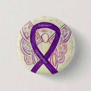 Chapa Redonda De 2,5 Cm Fibromialgia Conciencia Angel Ribbon Personalizado