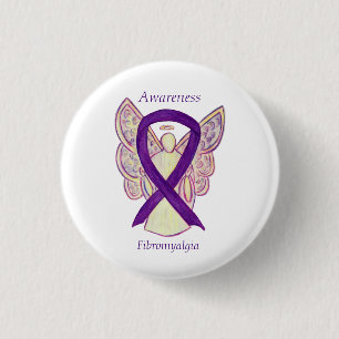 Chapa Redonda De 2,5 Cm Fibromialgia Conciencia Angel Ribbon Personalizado
