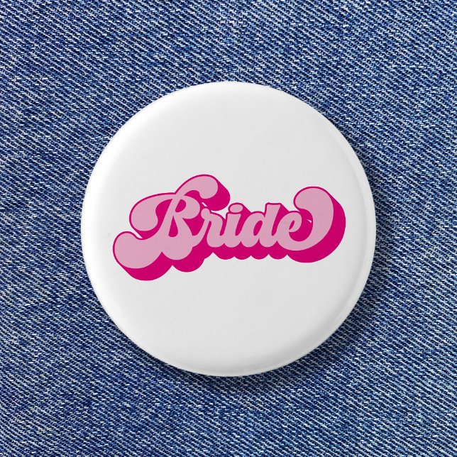 Chapa Redonda De 2,5 Cm Fiesta de bachillerato de novias rosadas de estilo (Retro Style Hot Pink Bride Bachelorette Party Button)