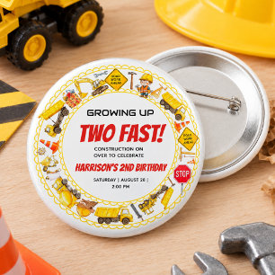 Chapa Redonda De 2,5 Cm Fiesta de cumpleaños de construcción con acuarela