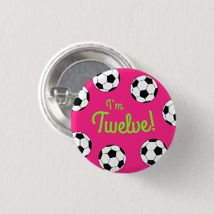 Chapa Redonda De 2,5 Cm Fiesta de Cumpleaños de Deportes de Fútbol Rosa