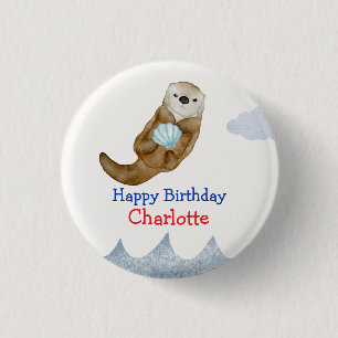 Chapa Redonda De 2,5 Cm Fiesta de cumpleaños de las vieiras de Otter Océan
