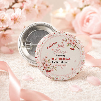 Chapa Redonda De 2,5 Cm Fiesta de cumpleaños de niña Sweet Cherry Blossom