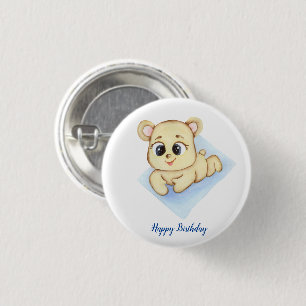 Chapa Redonda De 2,5 Cm Fiesta de cumpleaños de niño con tema del oso lind
