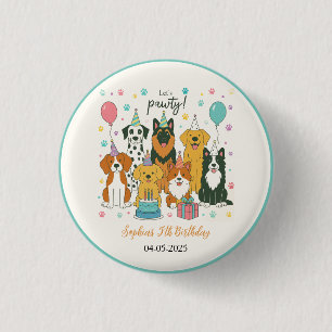 Chapa Redonda De 2,5 Cm Fiesta de cumpleaños de niño de 5 años de perritos