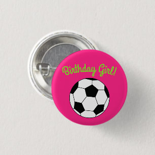 Chapa Redonda De 2,5 Cm Fiesta de cumpleaños del fútbol rosado
