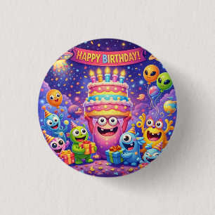 Chapa Redonda De 2,5 Cm Fiesta de Cumpleaños del Monstruo Colorido del Esp