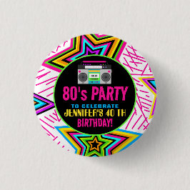 Chapa Redonda De 2,5 Cm Fiesta de cumpleaños del personalizado Retro Neon