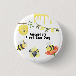 Chapa Redonda De 2,5 Cm Fiesta de cumpleaños del primer día de la abeja co