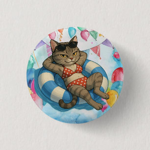 Chapa Redonda De 2,5 Cm Fiesta de cumpleaños en la piscina para amantes de