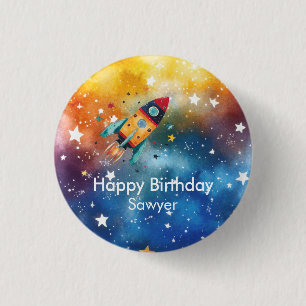 Chapa Redonda De 2,5 Cm Fiesta de cumpleaños número 1 de Space Primer viaj