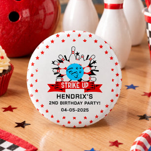 Chapa Redonda De 2,5 Cm Fiesta de cumpleaños Retro Bowling Kids 1st