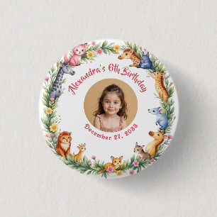 Chapa Redonda De 2,5 Cm Fiesta de cumpleaños rosa para niños Safari Jungle