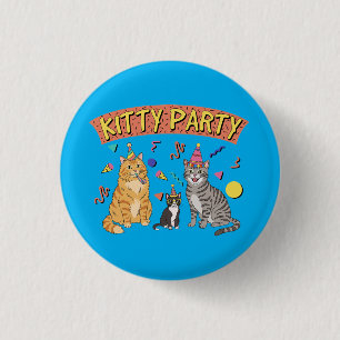 Chapa Redonda De 2,5 Cm Fiesta de gato genial de los 90 con tema de gatito
