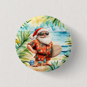 Chapa Redonda De 2,5 Cm Fiesta de Navidad en la playa con surf con Santa C