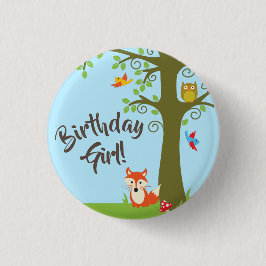 Chapa Redonda De 2,5 Cm Fiesta de primer cumpleaños de Woodland Amigos del