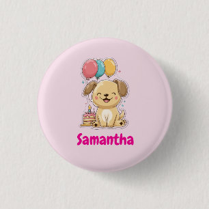 Chapa Redonda De 2,5 Cm Fiesta Feliz Cachorro, 1er Cumpleaños, Personaliza