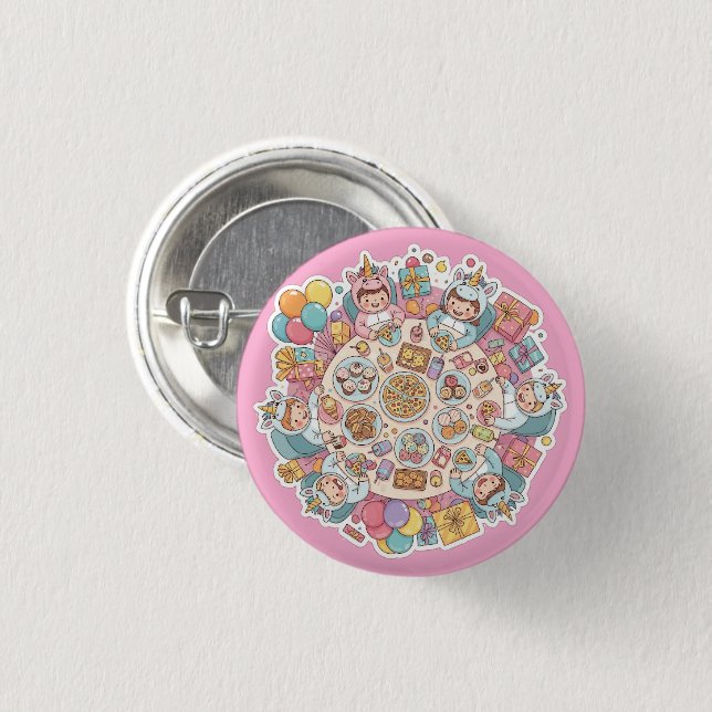 Chapa Redonda De 2,5 Cm Fiesta infantil de Unicorn (Anverso y reverso)