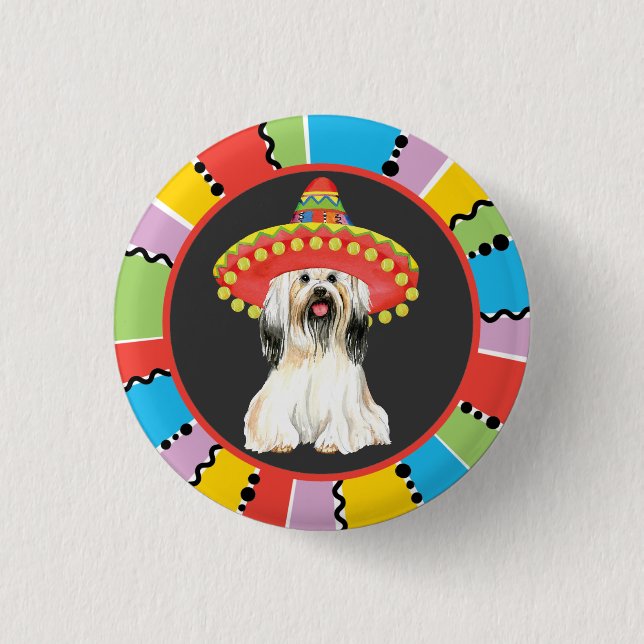 Chapa Redonda De 2,5 Cm Fiesta Lhasa Apso (Anverso)