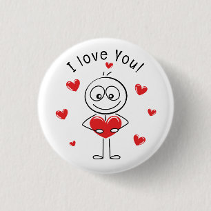 Chapa Redonda De 2,5 Cm Figura de Palo 'Te Amo' Corazones Lindos