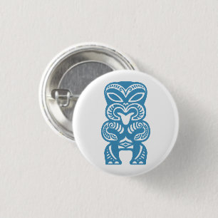 Chapa Redonda De 2,5 Cm Figura de Tiki Azul Símbolo de Buena Suerte Pin
