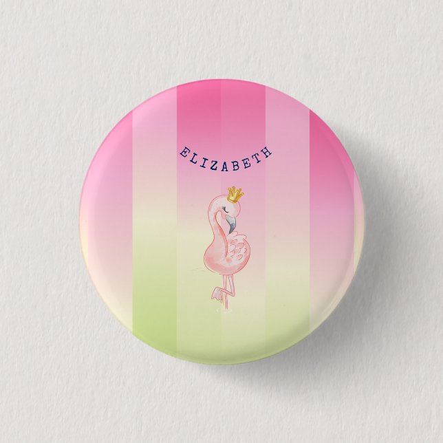 Chapa Redonda De 2,5 Cm Flamingo rosa lindo Ombre rayado (Anverso)