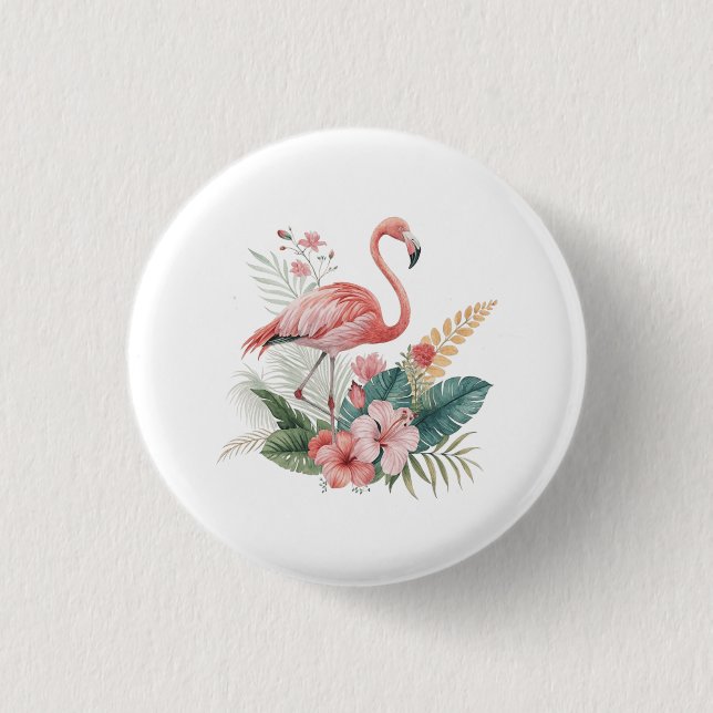 Chapa Redonda De 2,5 Cm Flamingo With Flowers (Anverso)