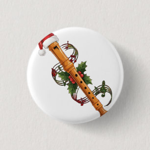 Chapa Redonda De 2,5 Cm Flauta Grabadora Instrumento Santa Sombrero Navida