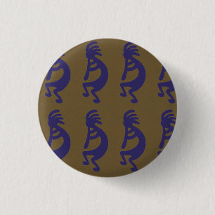 Chapa Redonda De 2,5 Cm Flauta Jugando a la figura de Kokopelli - Azul sob