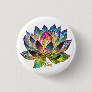 Chapa Redonda De 2,5 Cm Flor de Loto Colorida en Vidrio Pintado sobre Blan