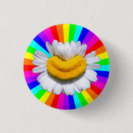 Chapa Redonda De 2,5 Cm Flor de manzanilla sonriente radiante Aura arcoíri